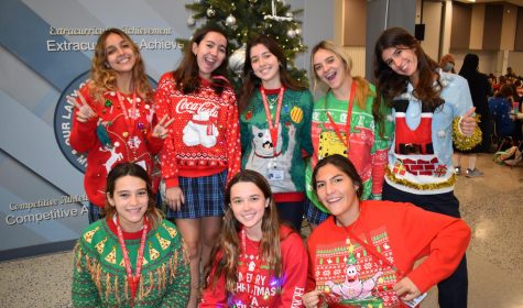 Juniors show off their holiday spirit on Christmas Sweater dress down day.