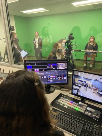 The control room in the OLLATV classroom on campus. The Crew works together to put on a live show every B day during FOCUS.