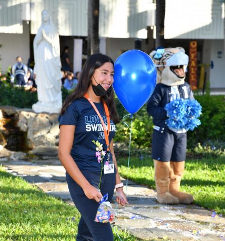 Sophomore Corina Wong at the schools Fall Sports State Championship Send Off on Nov. 10. The school recognized all athletes headed to the state championships for Cross Country, Swimming, and Golf. 