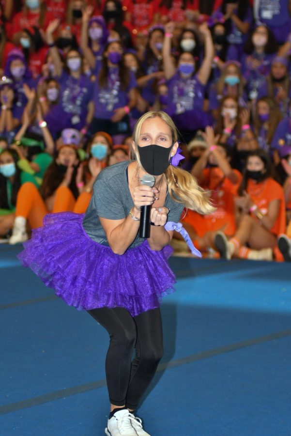 Ms. Figueras takes an active role in school spirit as the senior class moderator.