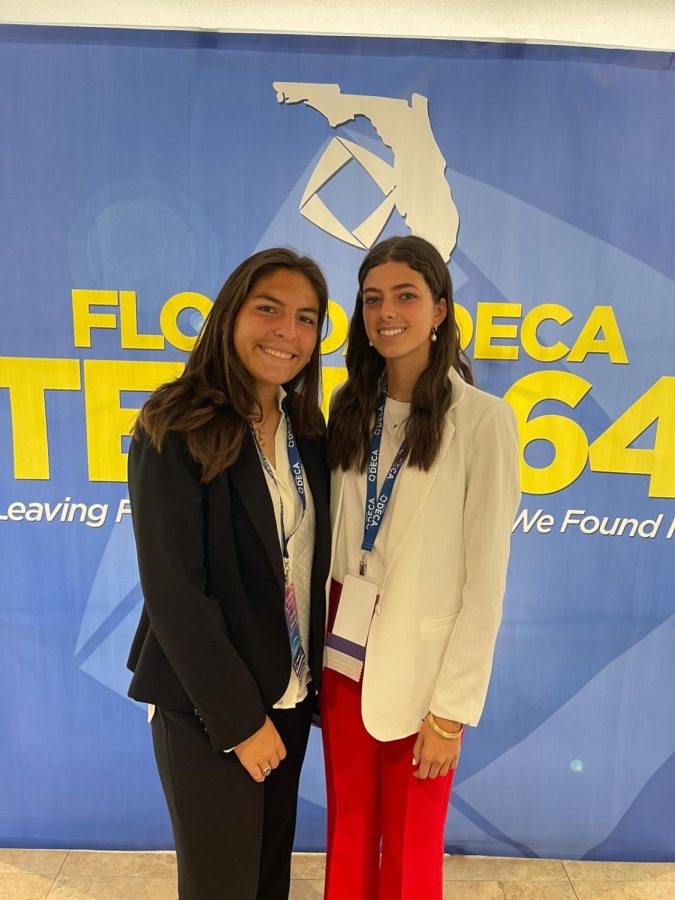 Juniors Camila Alvarez and Paola Lista prepare for the Business Law and Ethics portion of the Deca States Competition.