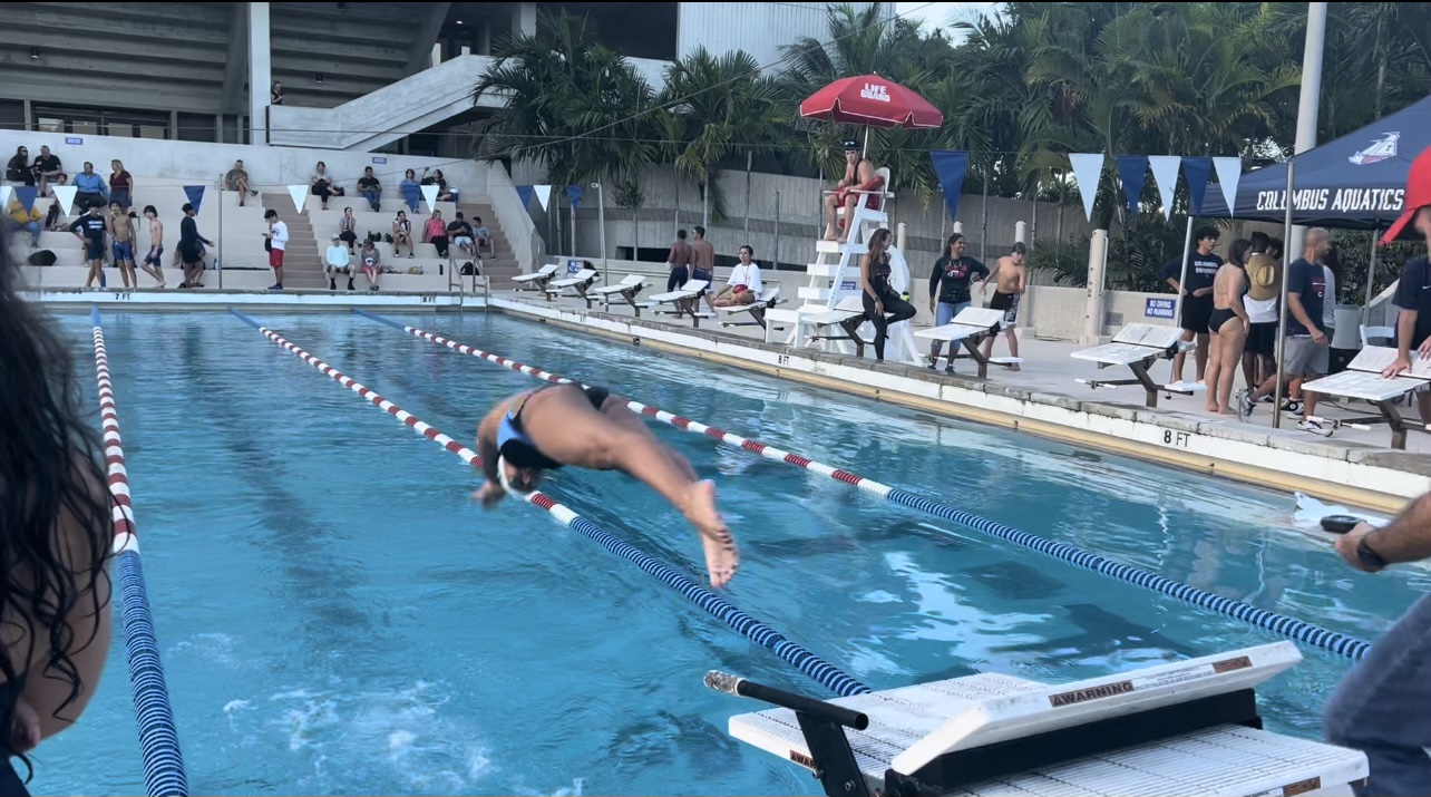 Senior Sofia Marin participating in the  4 x 100 Free Relay relay on Thurs. September 1st. 