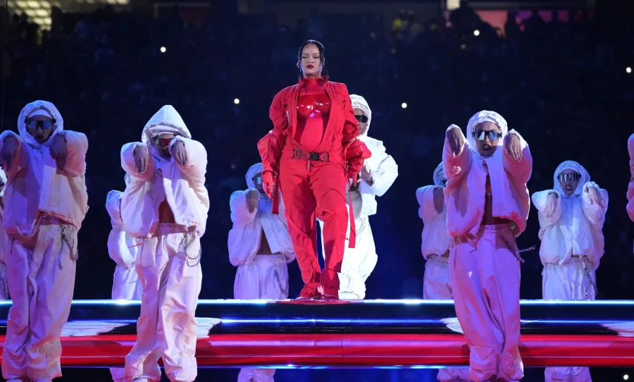 Rihanna and her backup dancers during the Super Bowl LVII Half-Time Show. 